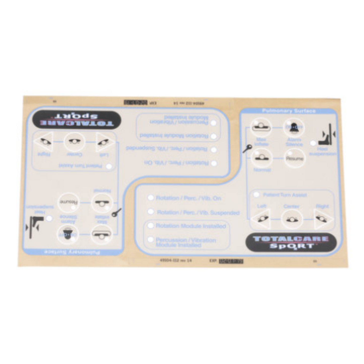 Totalcare Pulmonary Surface Hard Panel Label, English