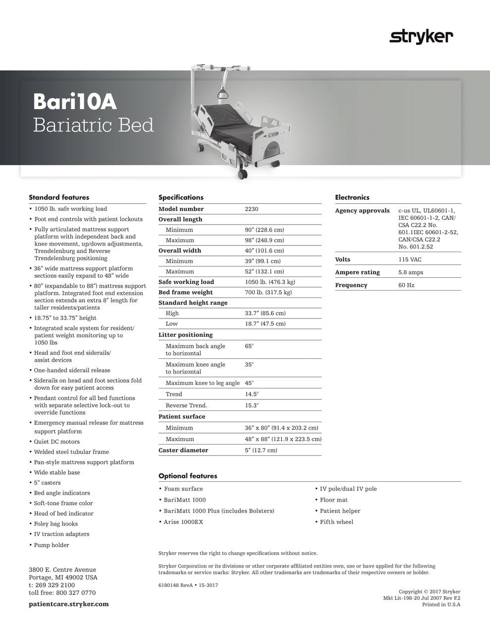 Joerns Bari 10A Bariatric Hospital Bed - Certified Reconditioned - StrykerBari10ABariatricHospitalBed2