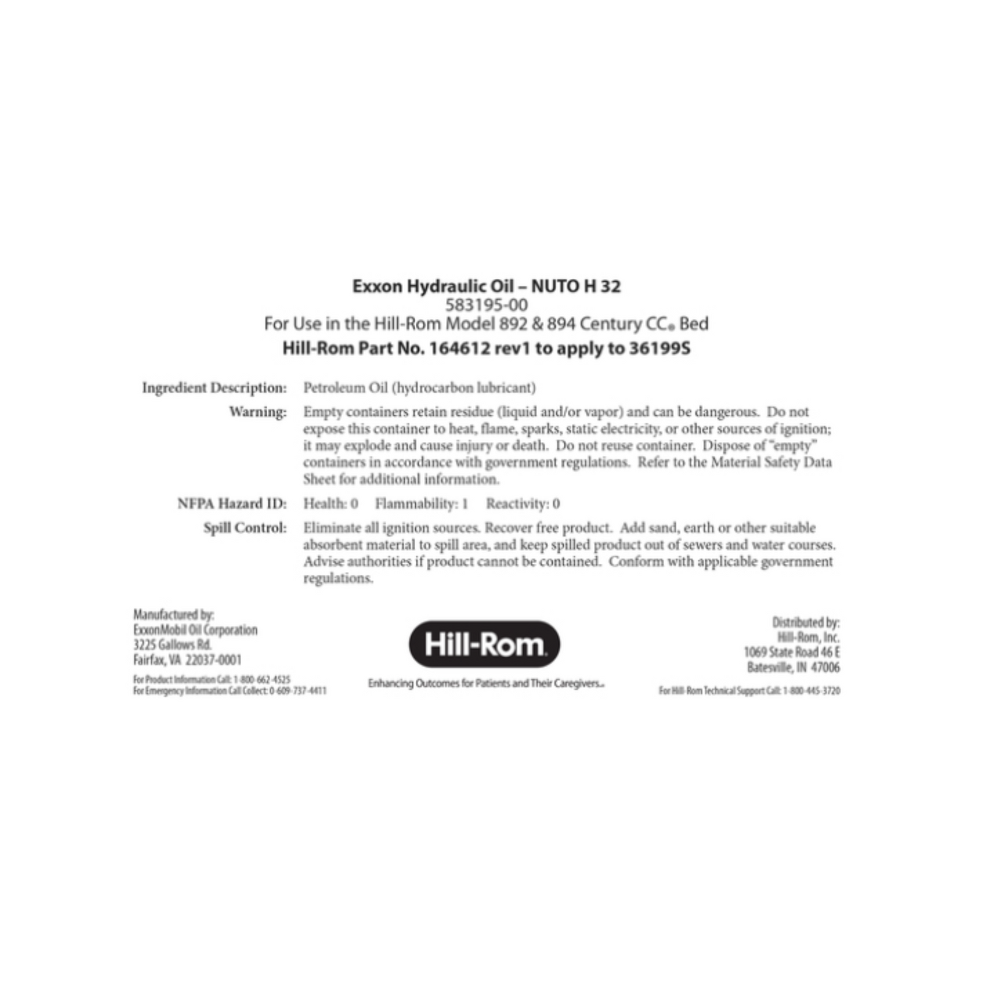 Hydraulic Oil Label